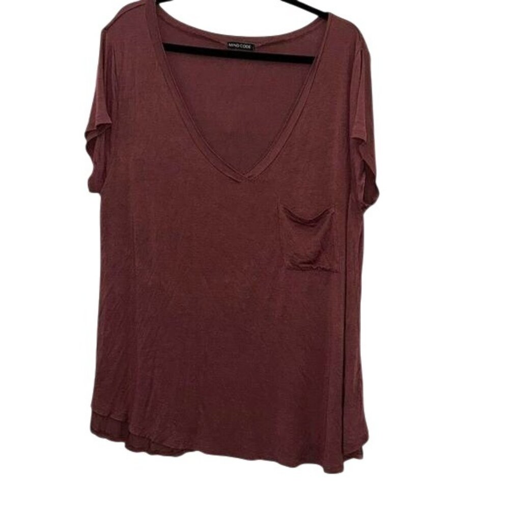 Mind Code Womens 3XL V-Neck T-Shirt Rayon/Spandex Blend Wine Casual Wear